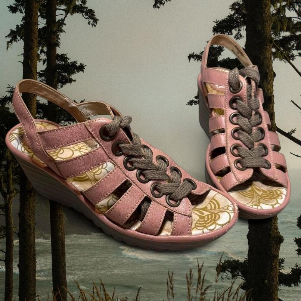 Fly london pink leather wedge
